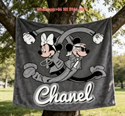 Chanel Grey Karl Lagerfeld Mickey Minnie Flannel Sofa Throw Blanket – Luxury Cartoon Decor IMG_6920